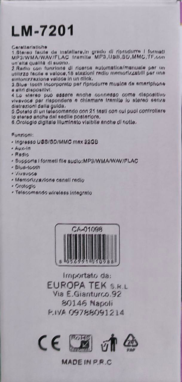 STEREO AUTO MULTIFUNZIONE
+ TLC NUOVO