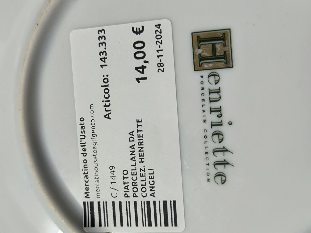 PIATTO PORCELLANA DA COLLEZIONE HENRIETTE ANGELI