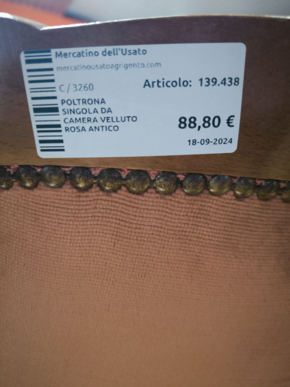 POLTRONA SINGOLA DA CAMERA
VELLUTO ROSA ANTICO