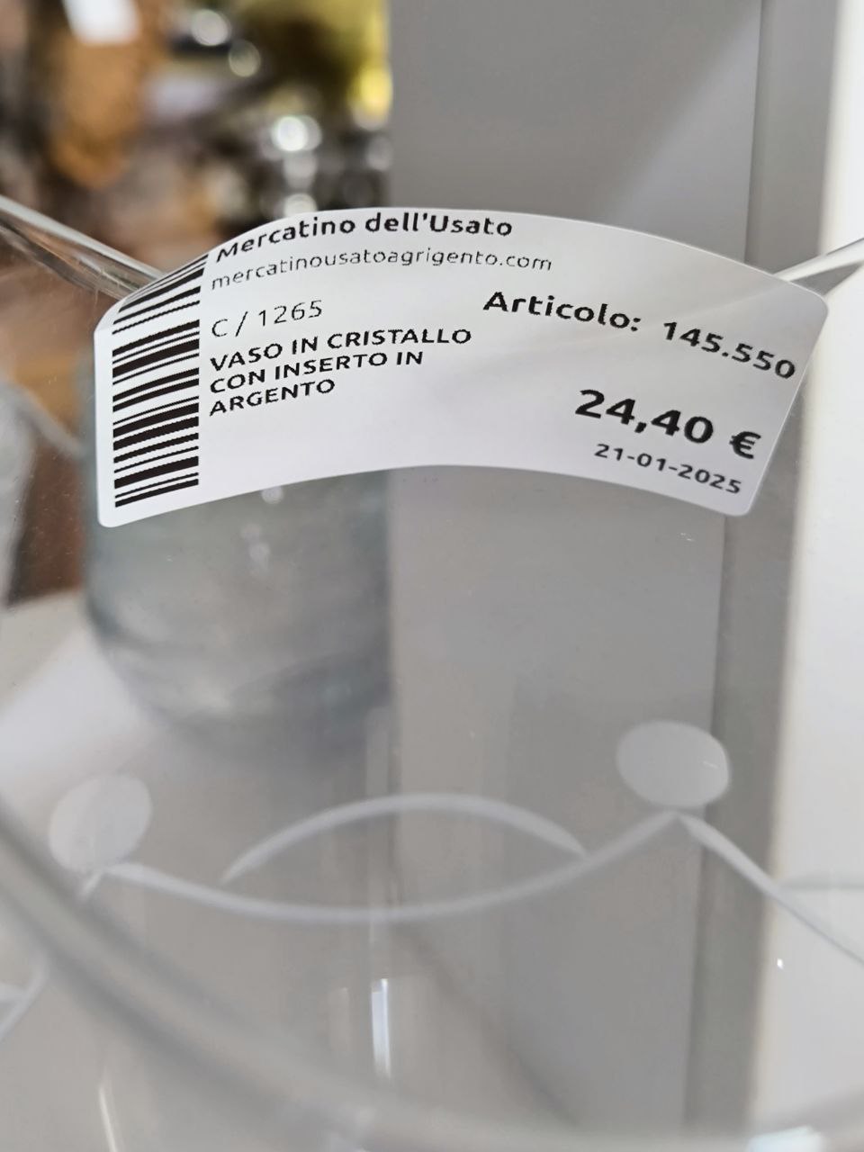 Vaso In Cristallo Con Inserto In Argento