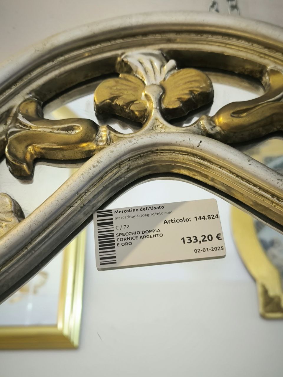 Specchio Doppia Cornice Argento E Oro