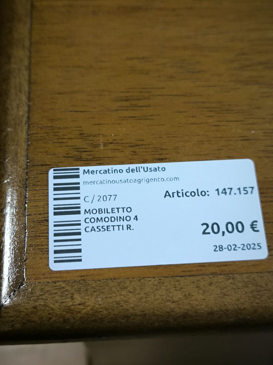 Mobiletto Comodino 4 Cassetti R.