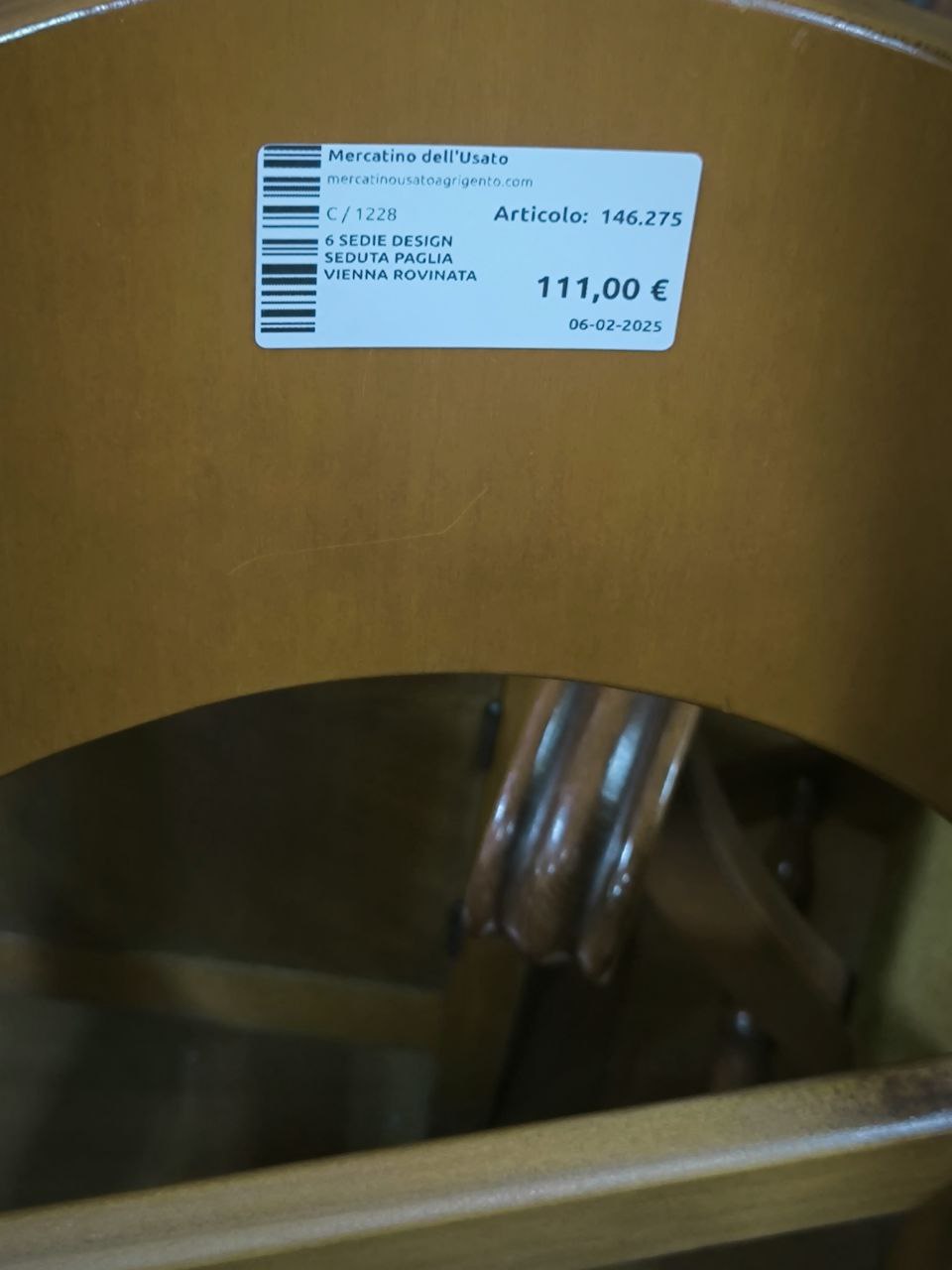 6 Sedie Design Seduta Paglia Vienna Rovinata