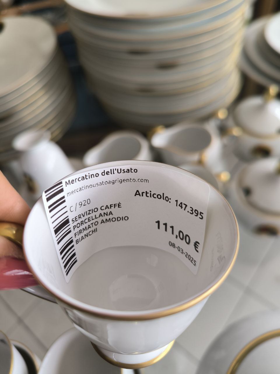 Servizio Caffè Porcellana Firmato Amodio Bianchi 18pz Abbinato