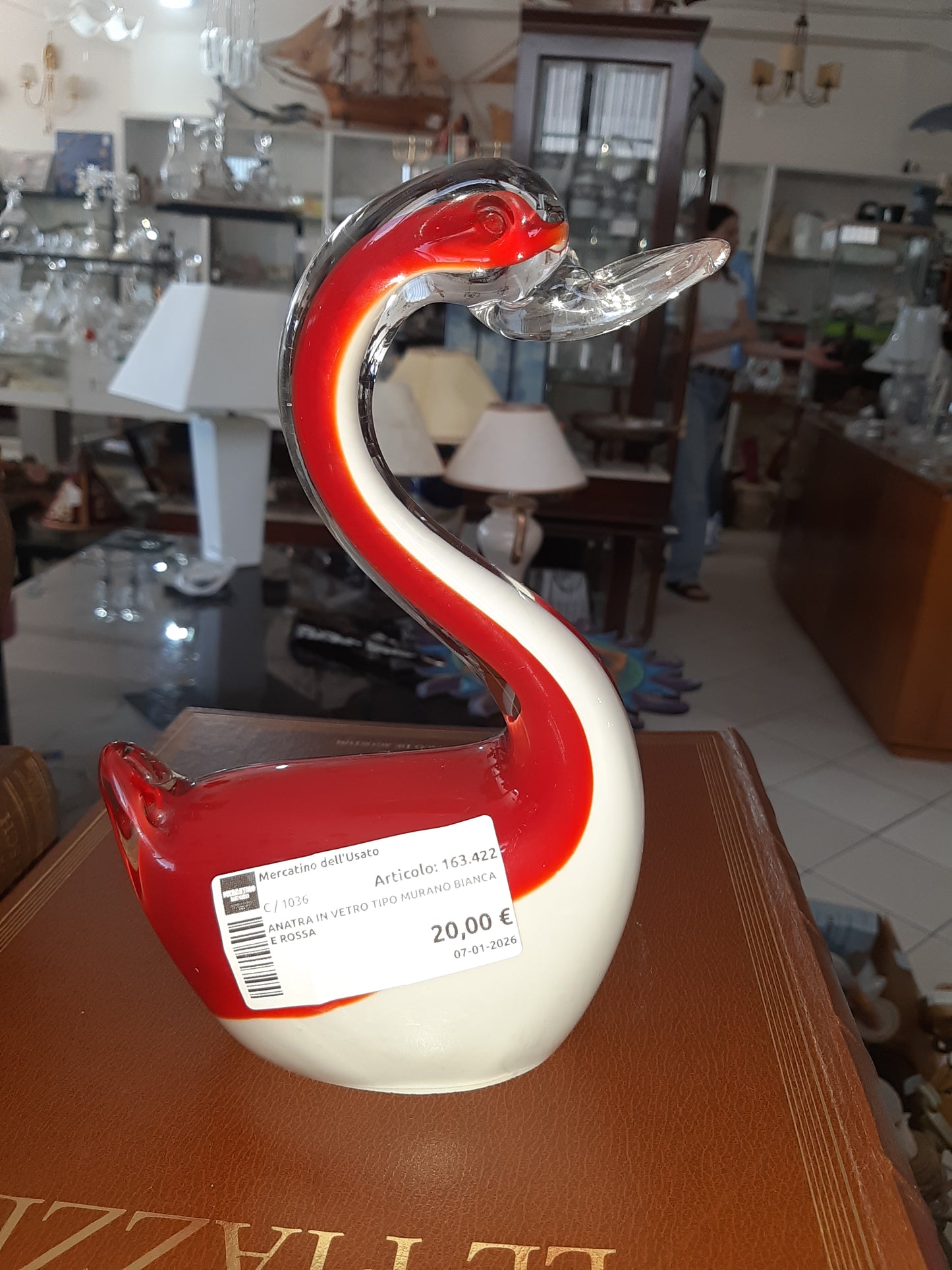 Anatra In Vetro Tipo Murano Bianca E Rossa