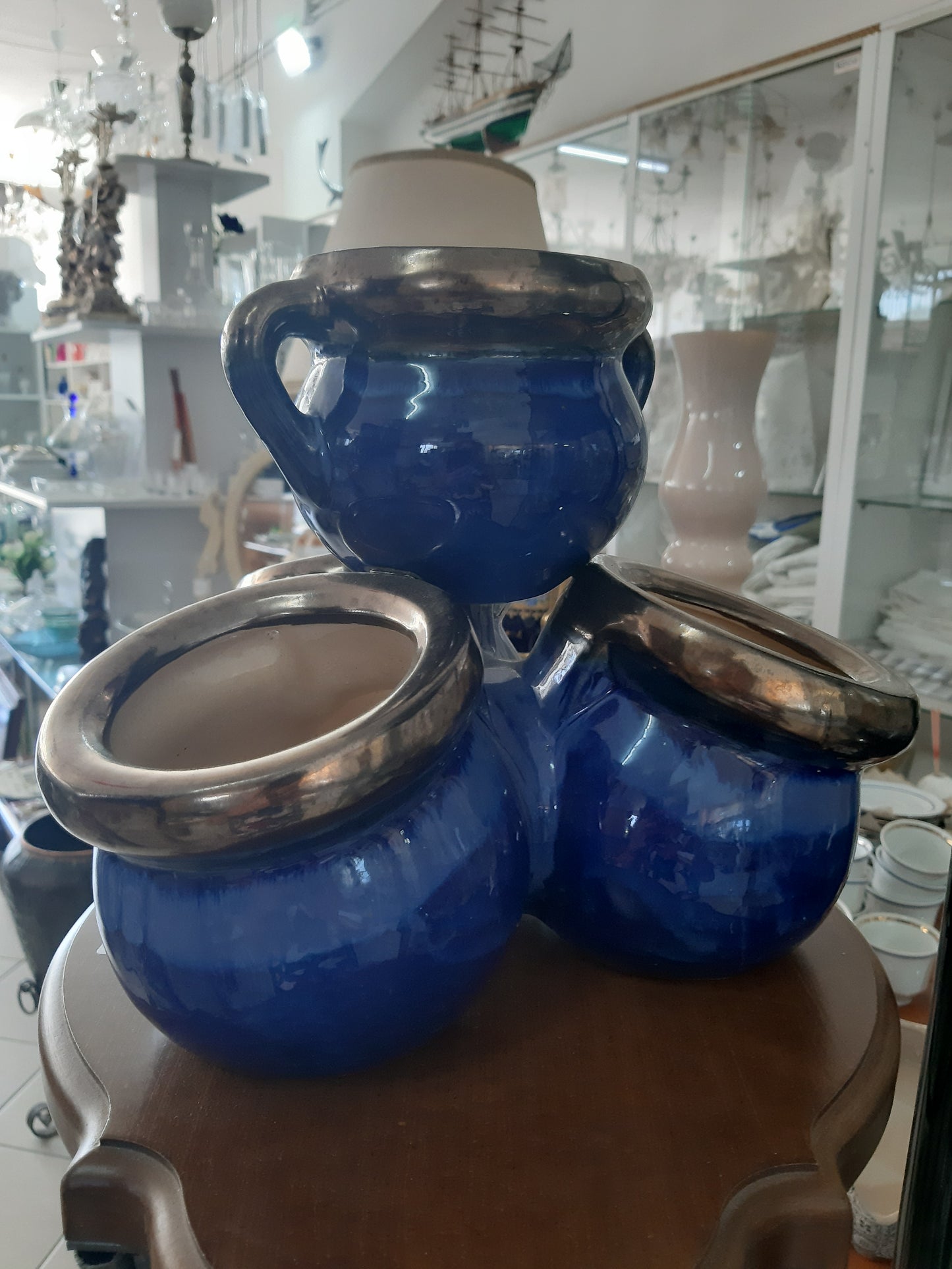 Multi Cachepot In Ceramica Blu Bordo Dorato