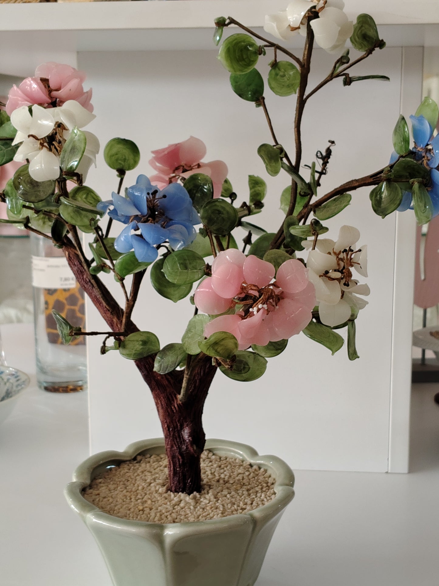 Piantina Con Vaso Foglie E Fiori Di Giada