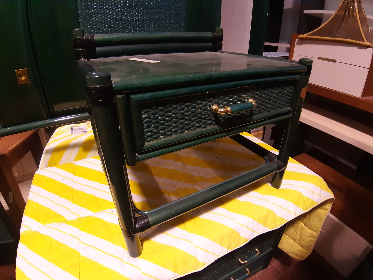Como+specchio +comodino Singolo Bambù E Rattan Verde