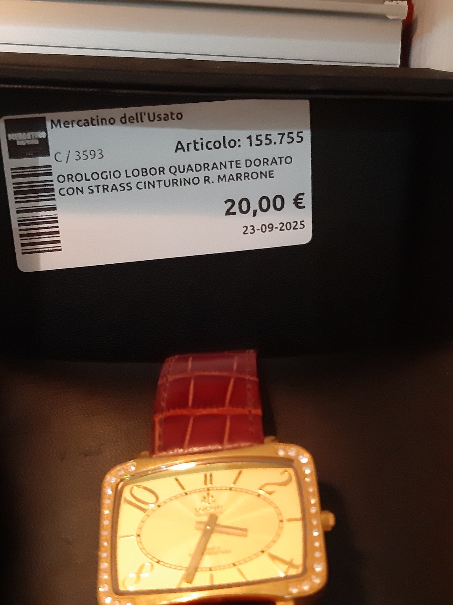 Orologio Lobor Quadrante Dorato Con Strass Cinturino R. Marrone
