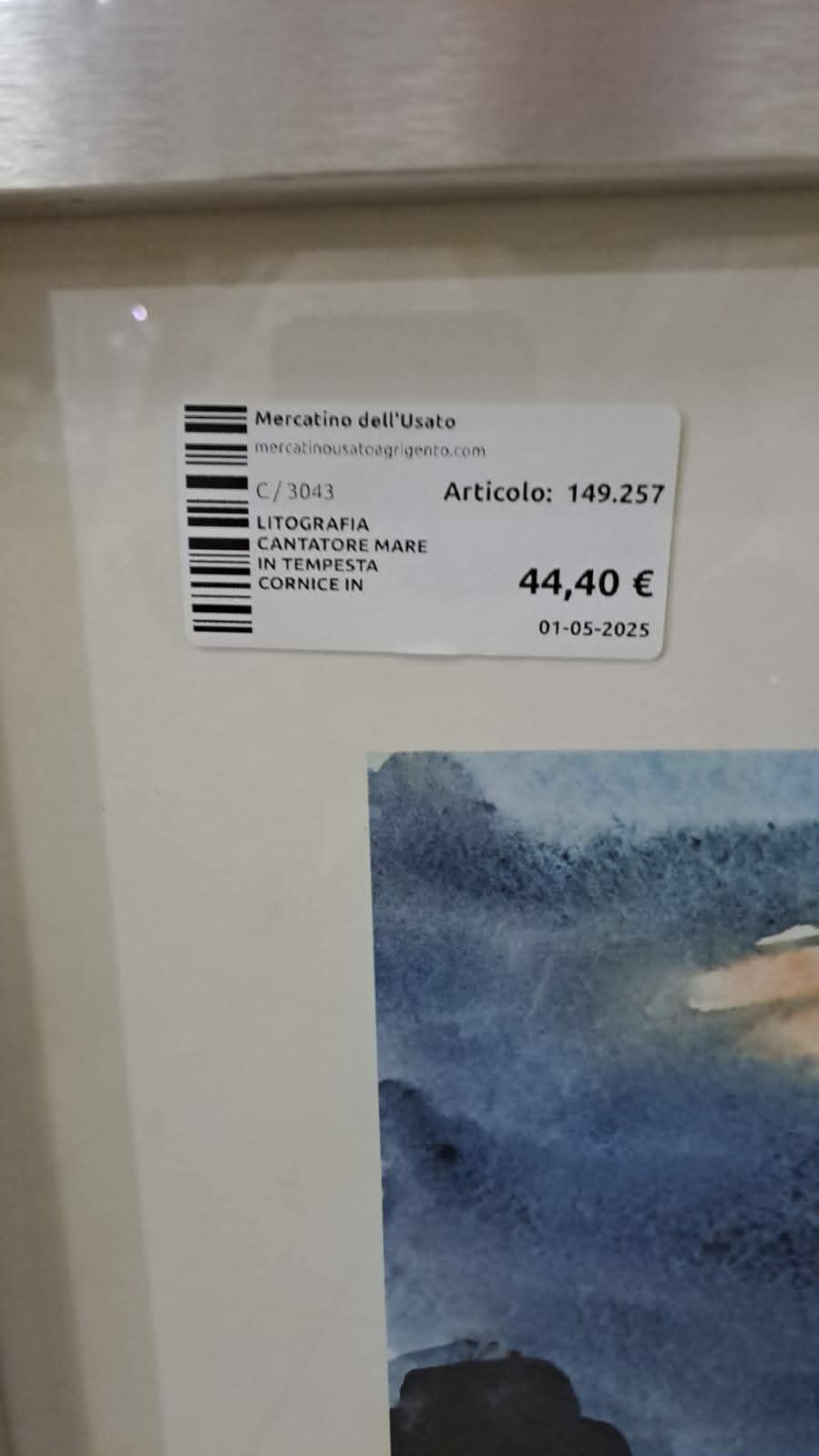 Litografia Cantatore Mare In Tempesta Cornice In Alluminio