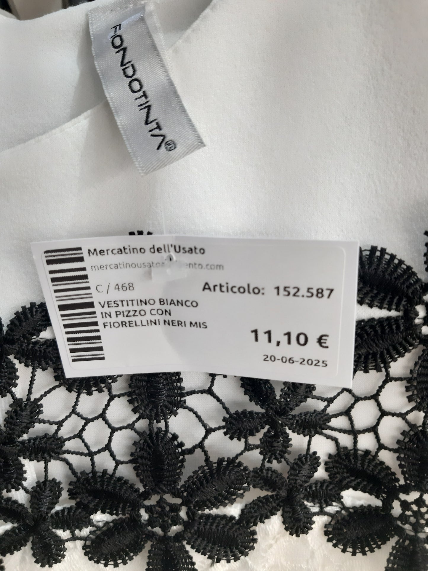 Vestitino Bianco In Pizzo Con Fiorellini Neri Mis M