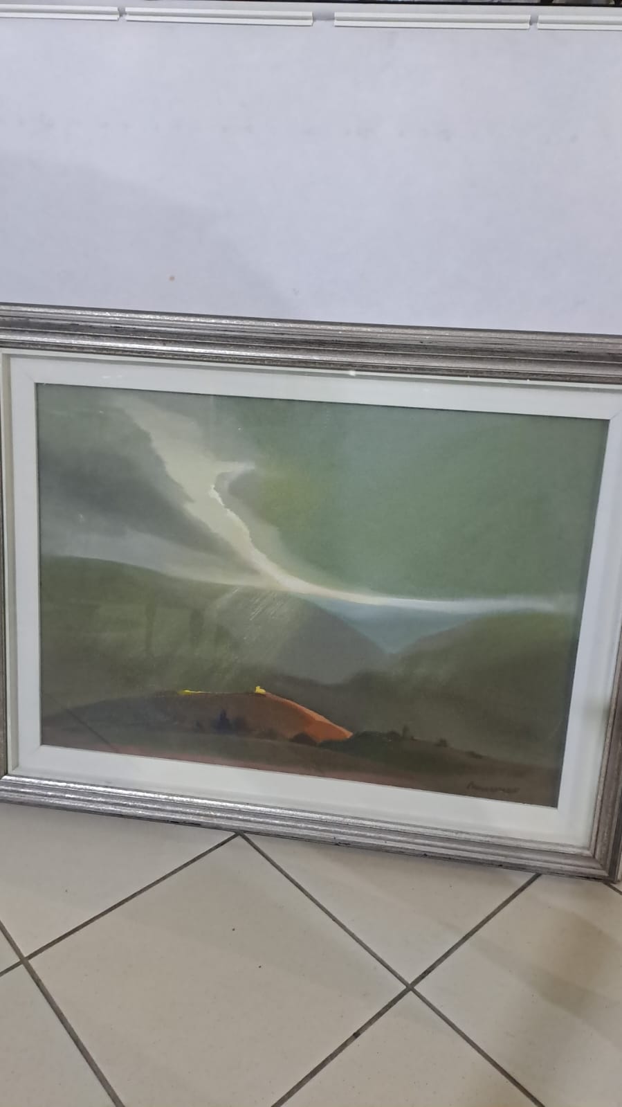 Olio Su Tela Giornata Uggiosa Cornice Argentata