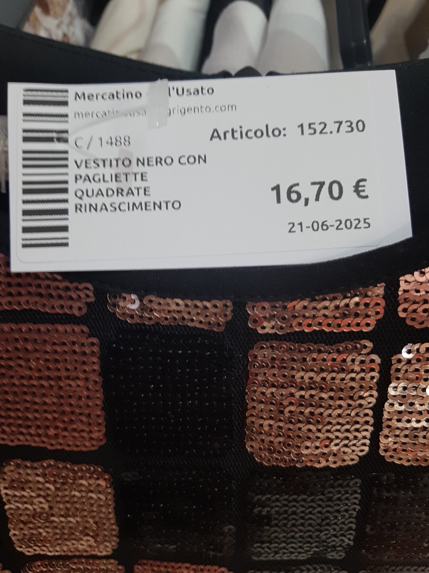 Vestito Nero Con Pagliette Quadrate Rinascimento Mis M