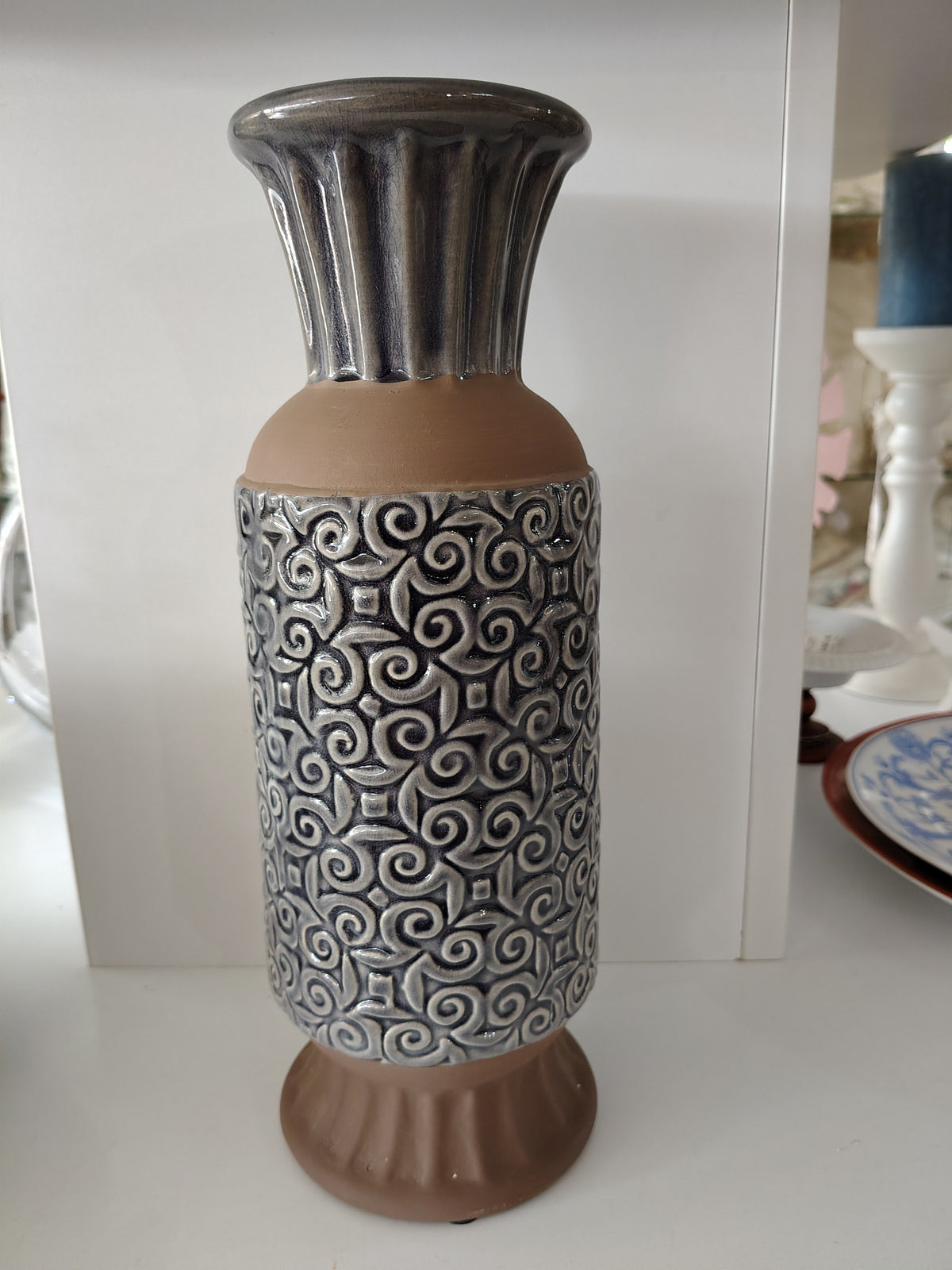 Vaso In Ceramica Grigio E Marrone
