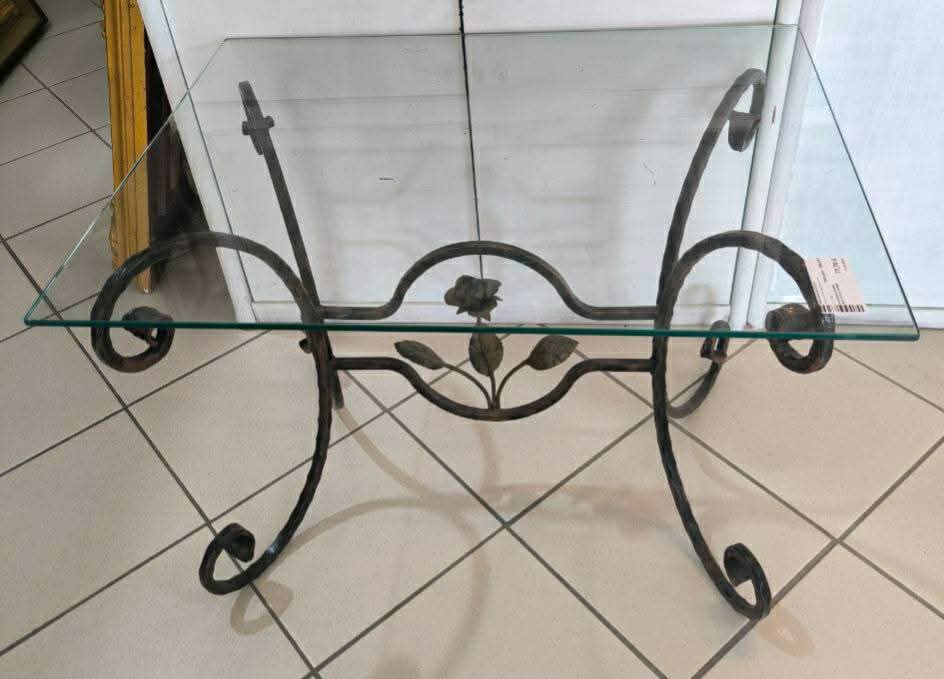 Tavolino Ferro Battuto E Vetro