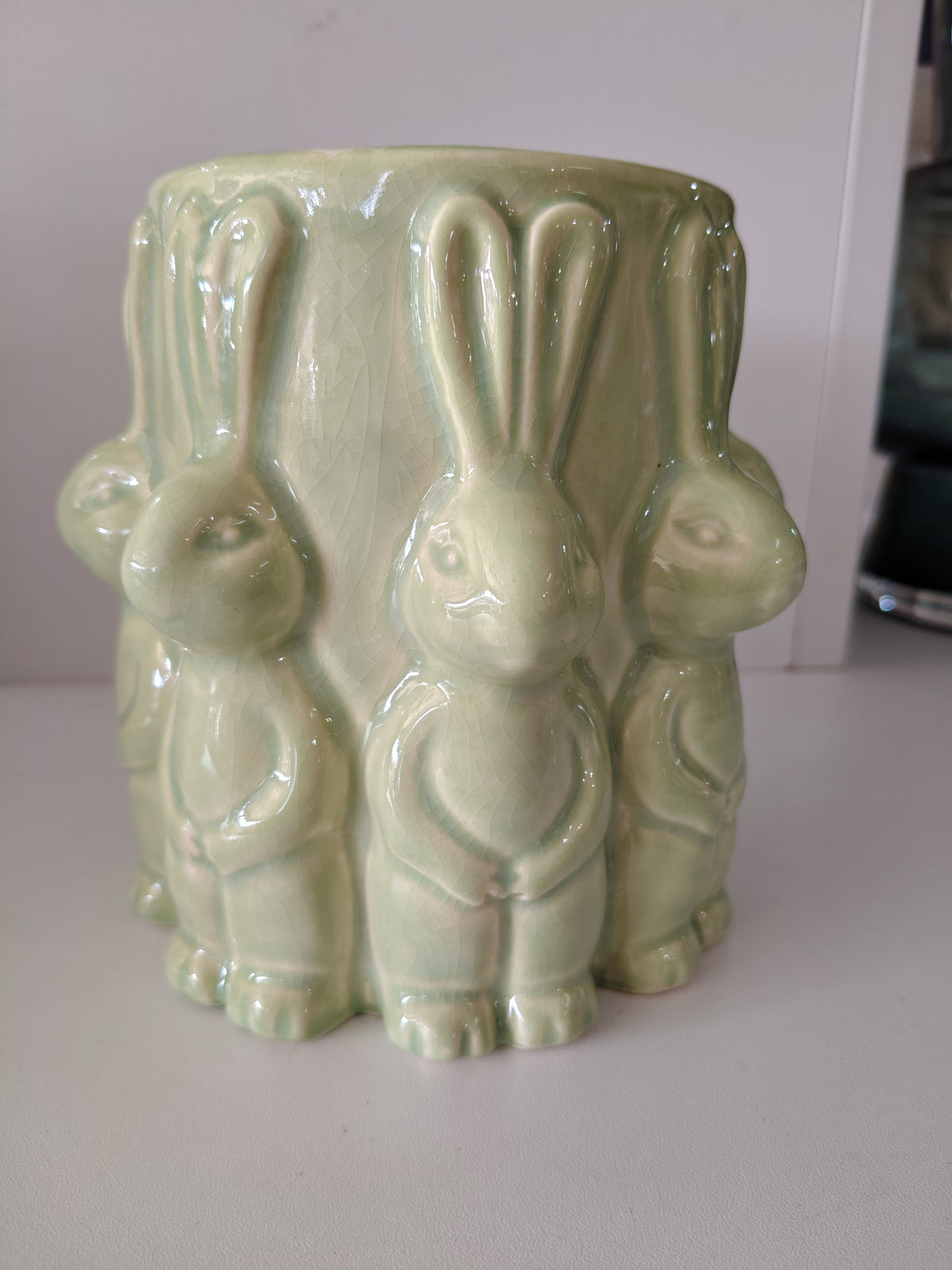 Porta Penne In Ceramica Verde Coniglietti