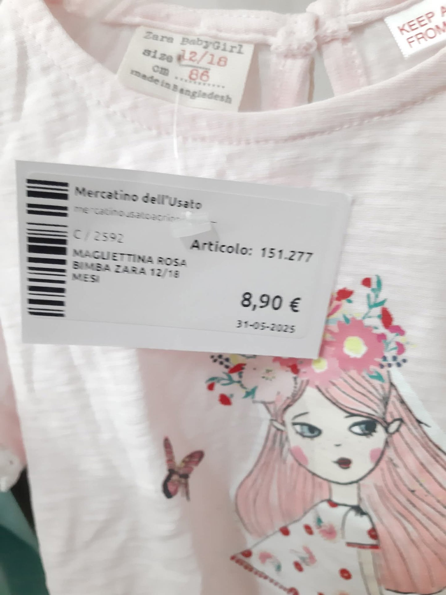Magliettina Rosa Bimba Zara 12/18 Mesi