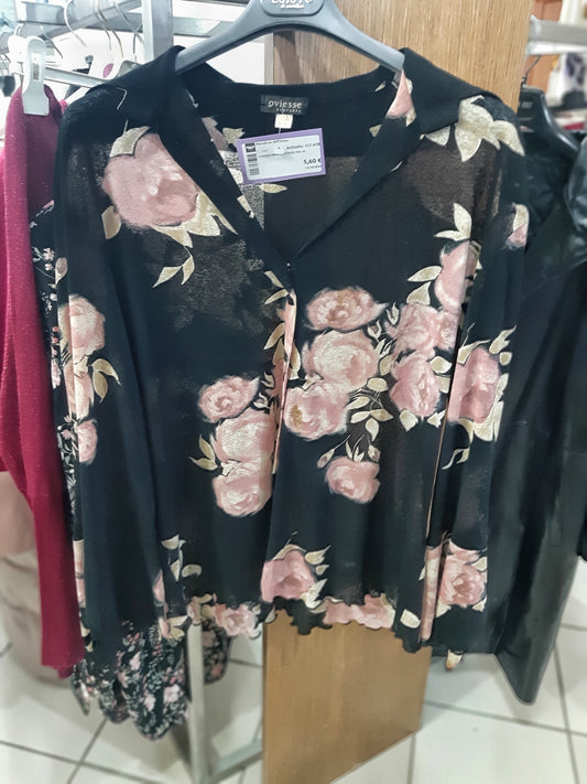 Camicia Nera Con Rose Mis 48