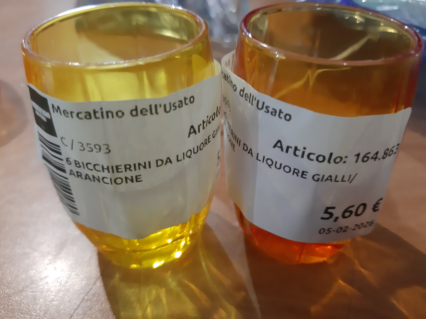 6 Bicchierini Da Liquore Gialli/arancione