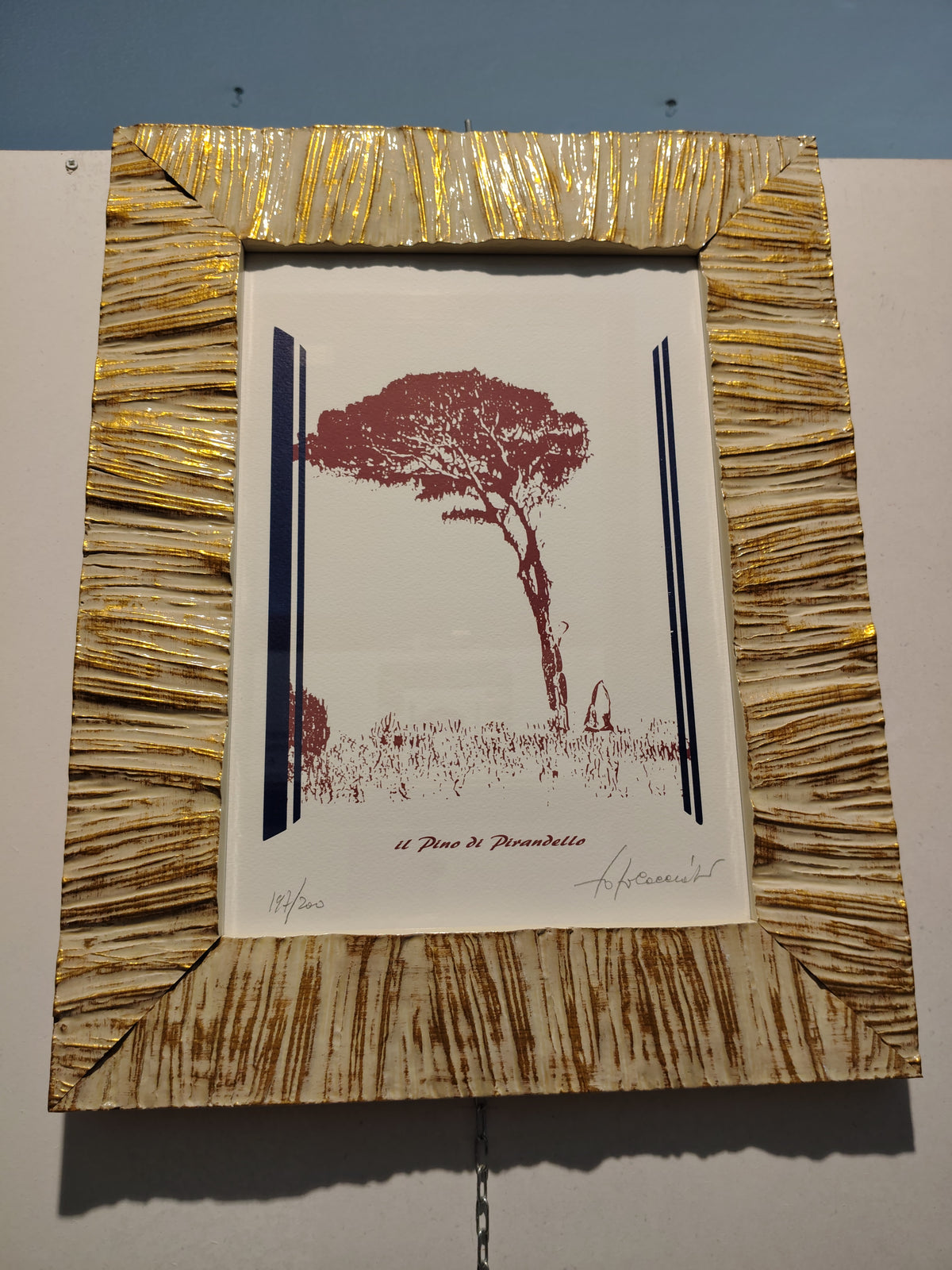 Quadro Cornice Laccata Dorata Con Litografia Pirandello