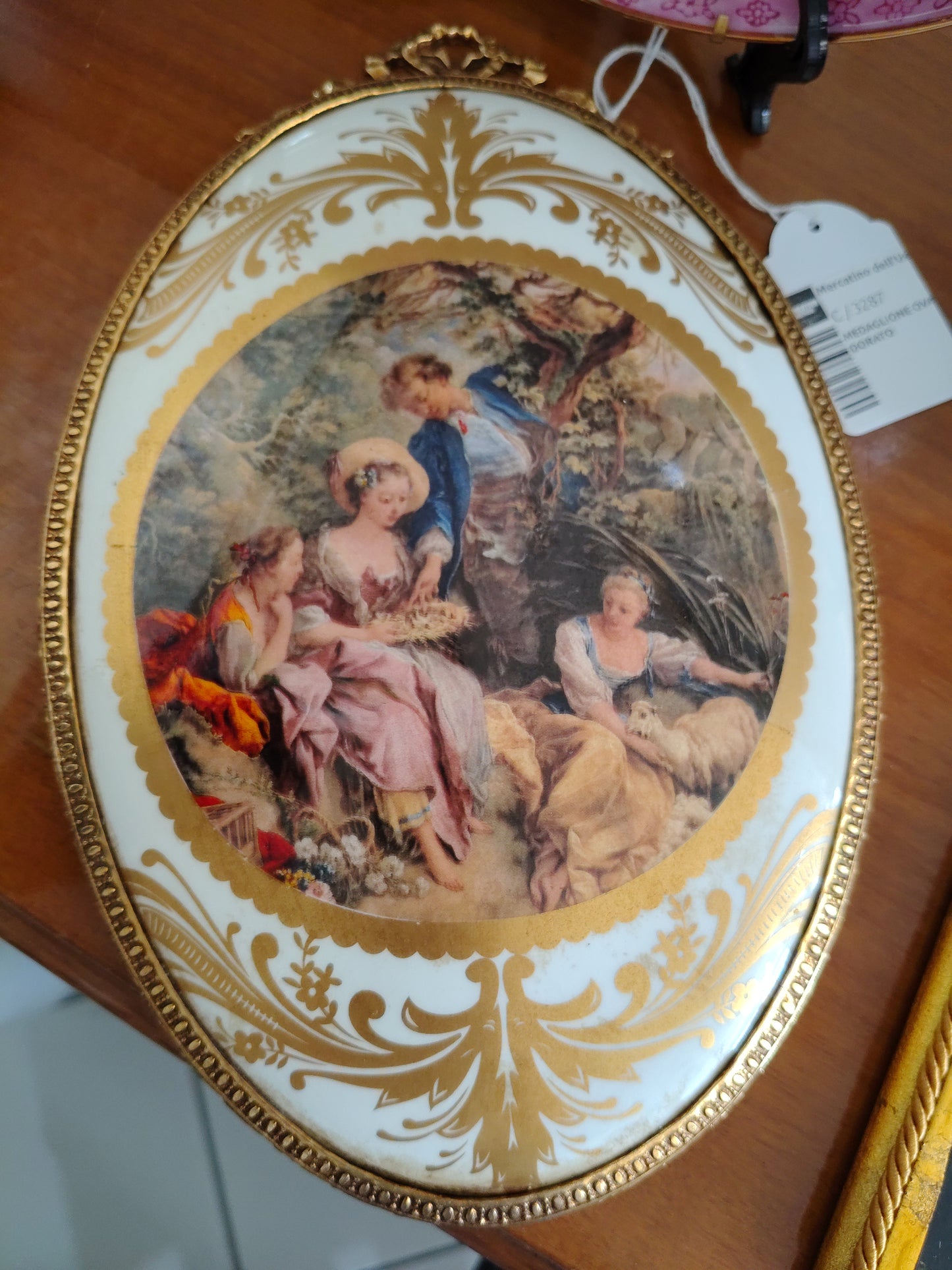 Medaglione Ovale In Limoge Decoro Dorato