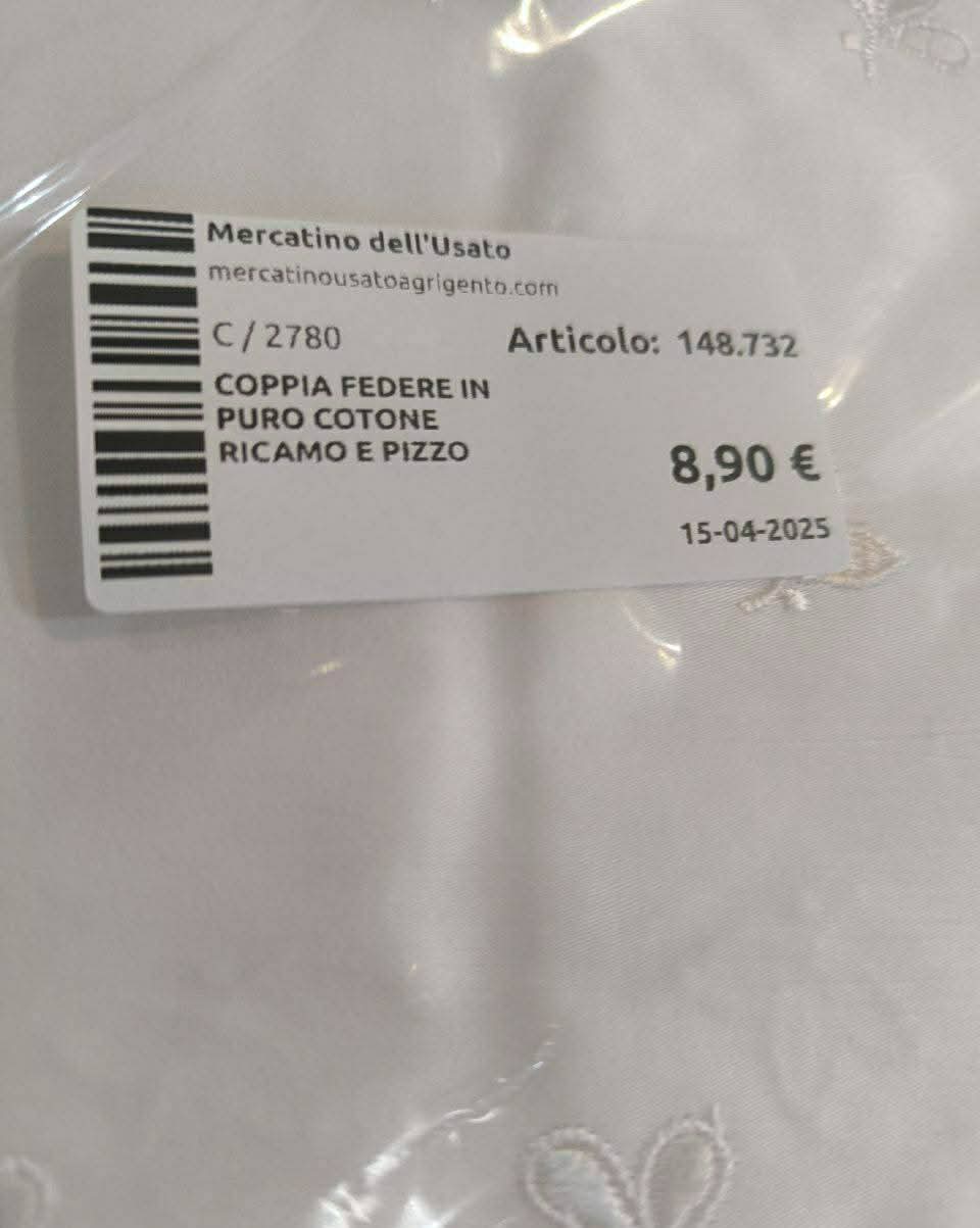 Coppia Federe In Puro Cotone Ricamo E Pizzo