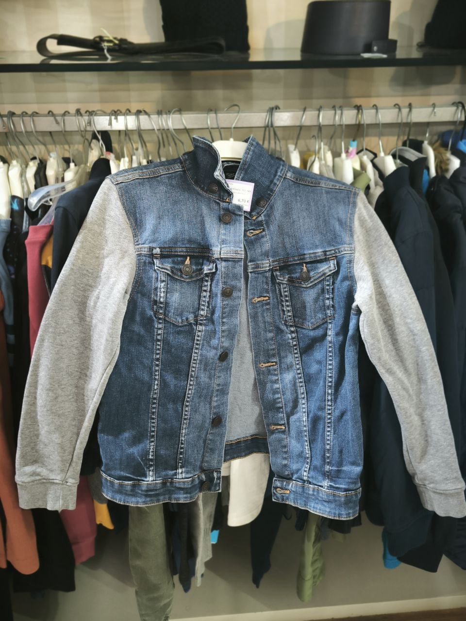 Giubbino A Jeans Manica Grigia 9/10 Anni