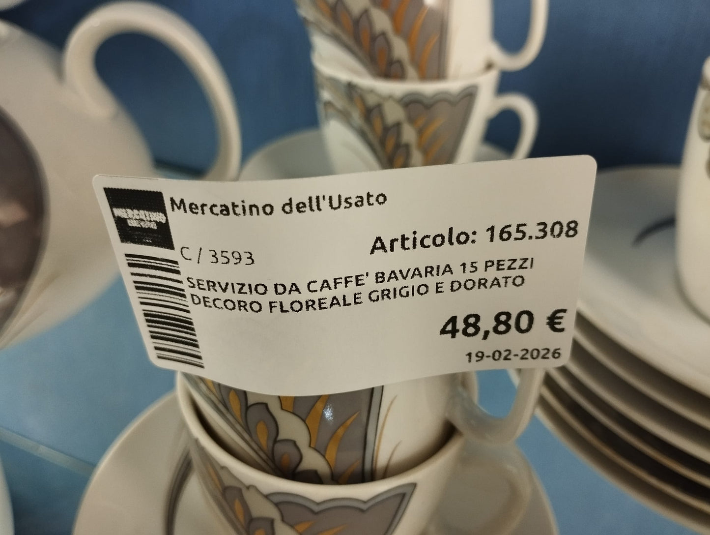 Servizio Da Caffe' Bavaria 15 Pezzi Decoro Floreale Grigio E Dorato