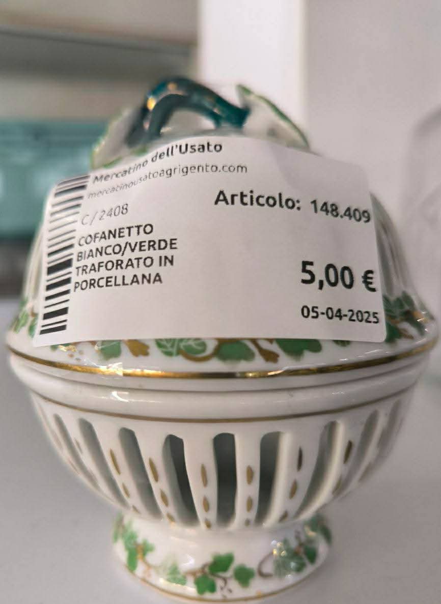 Cofanetto Bianco/verde Traforato In Porcellana