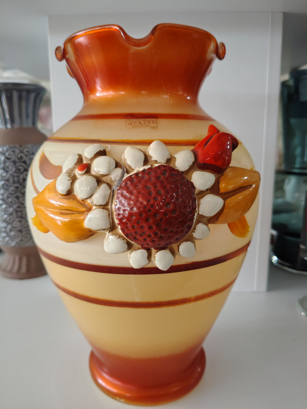 Vaso Decoro Fiori A Rilievo
