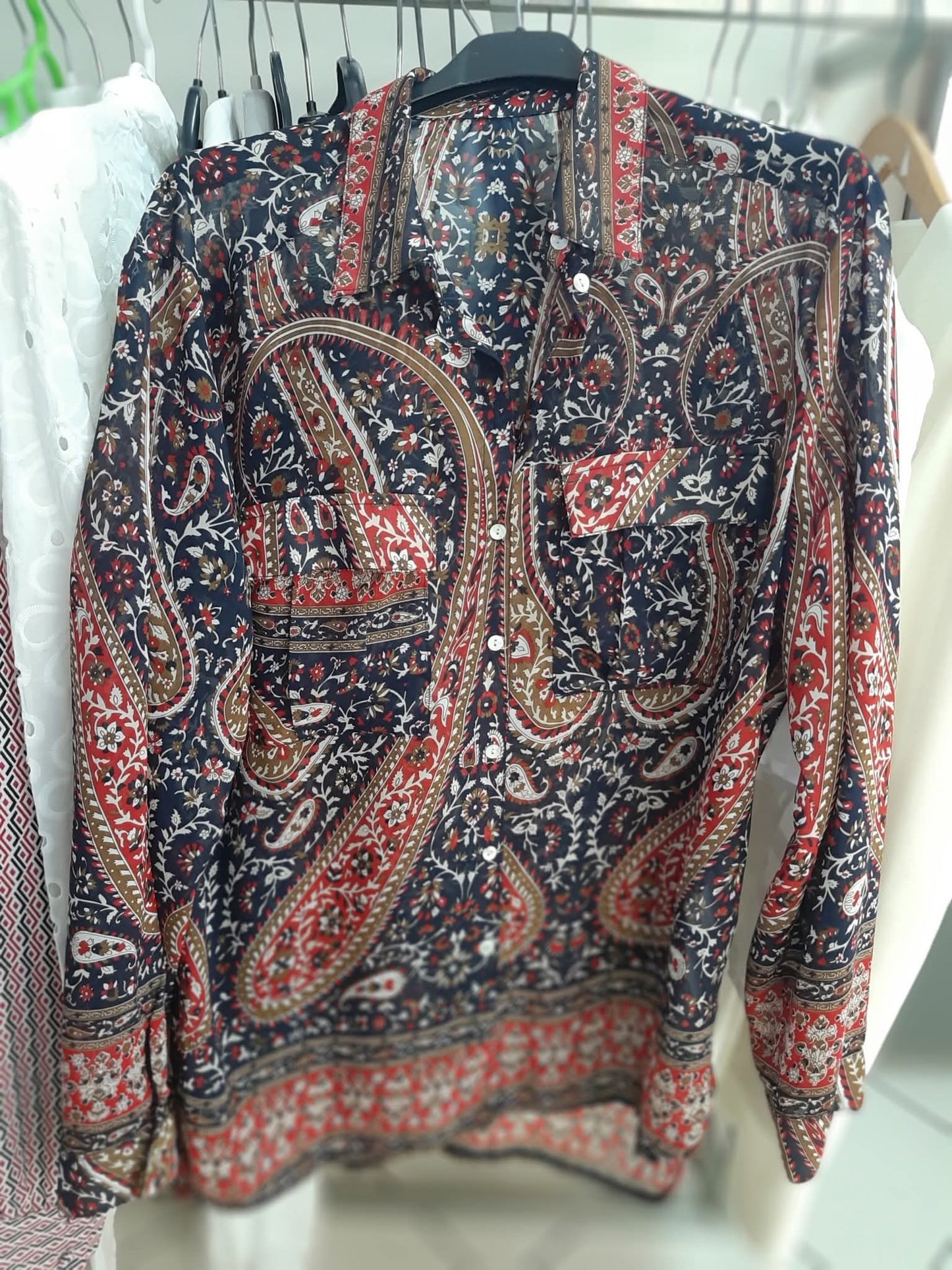 Camicia Bordeaux Bianco E Blu Mis L