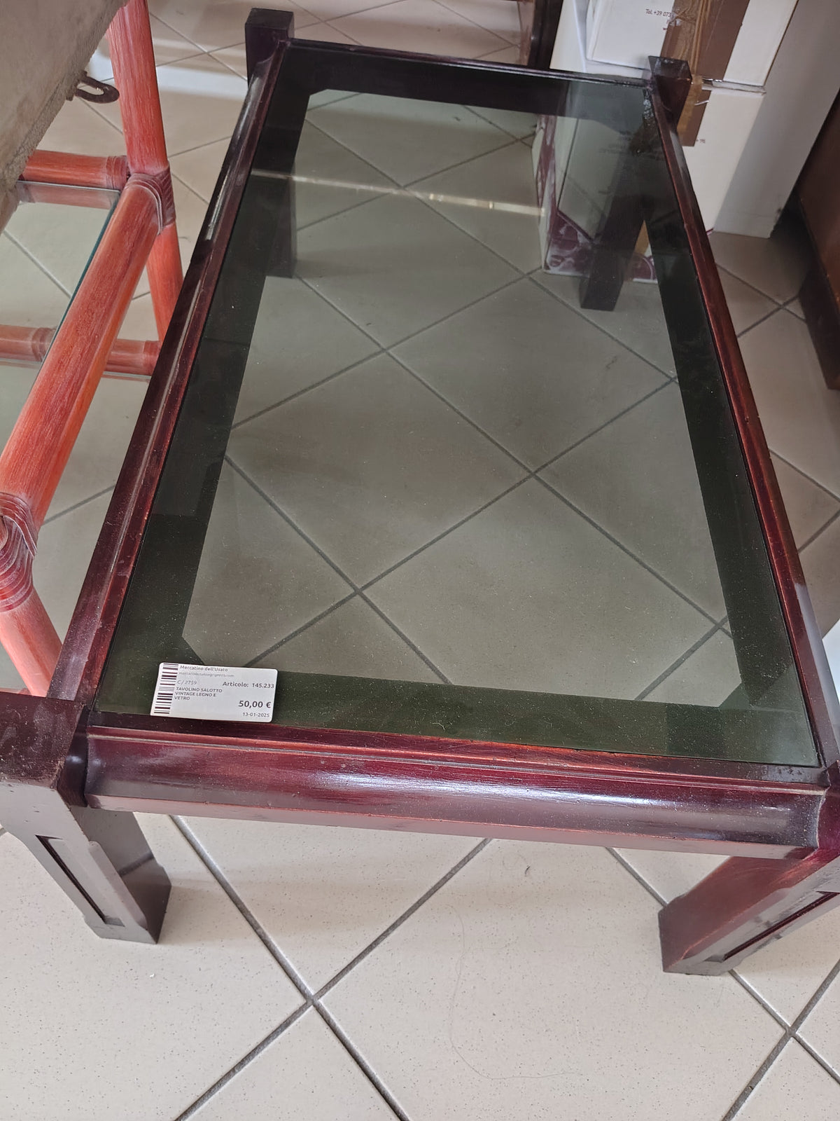 Tavolino Salotto Vintage Legno E Vetro