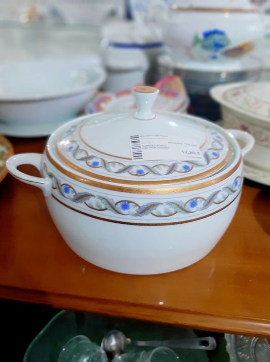 Zuppiera Bordo Oro Fiori Azzurri