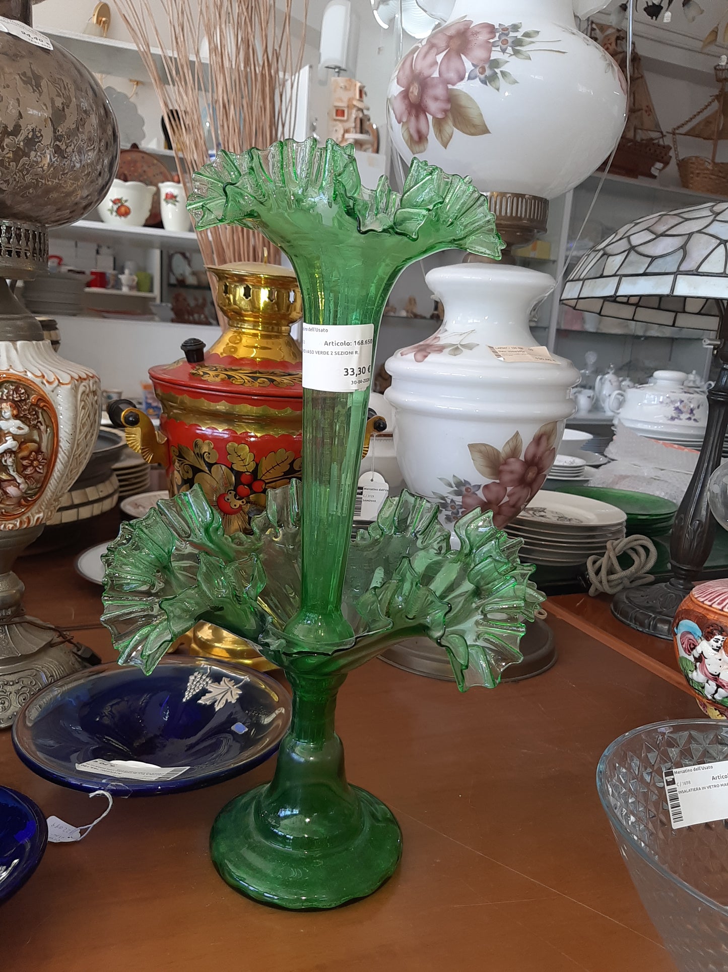 Vecchio Vaso Verde 2 Sezioni R.