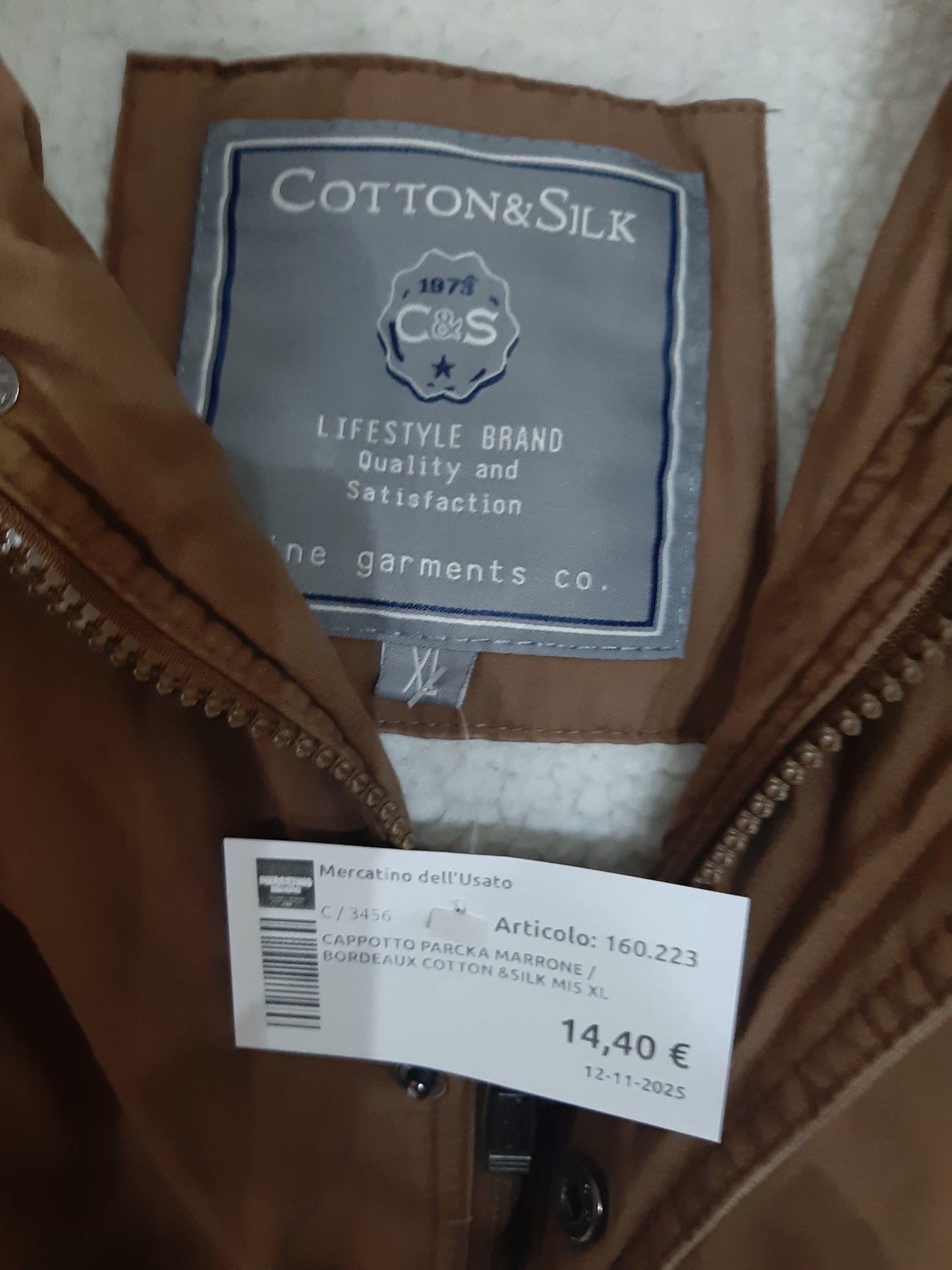 Cappotto Parcka Marrone /bordeaux Cotton &silk Mis Xl