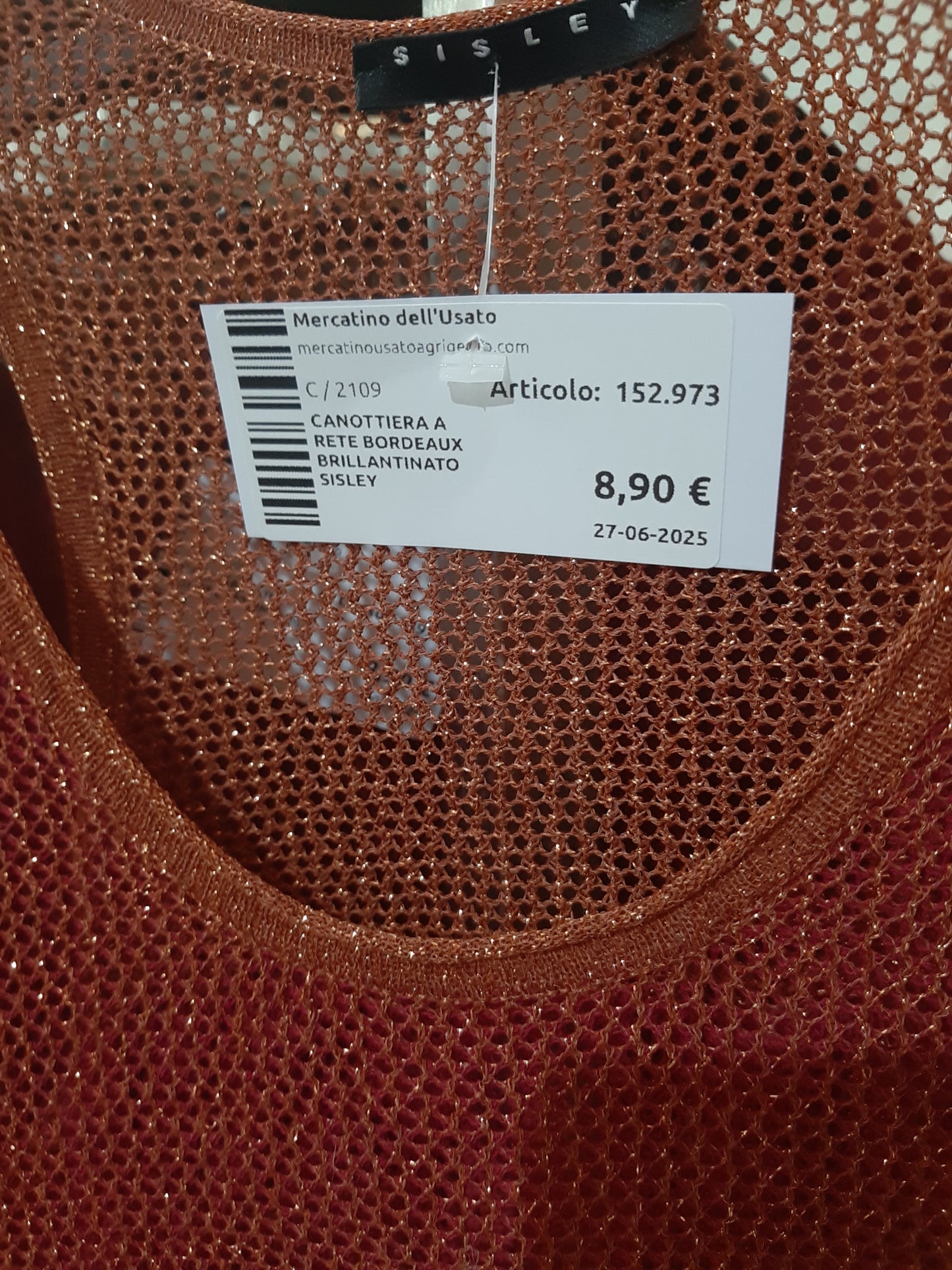 Canottiera A Rete Bordeaux Brillantinato Sisley