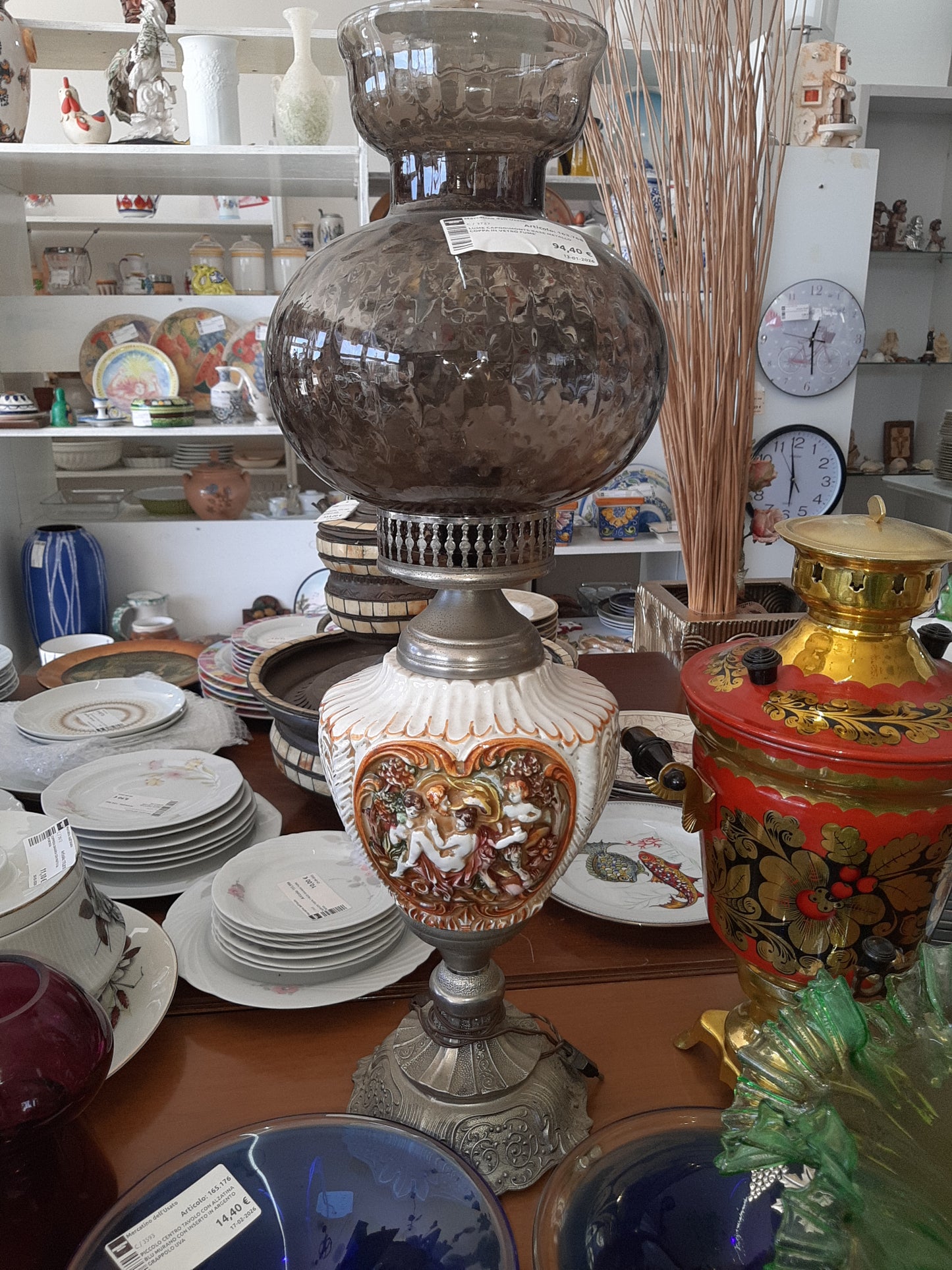 Lume Capodimonte Base Metallo Coppa In Vetro Fume'