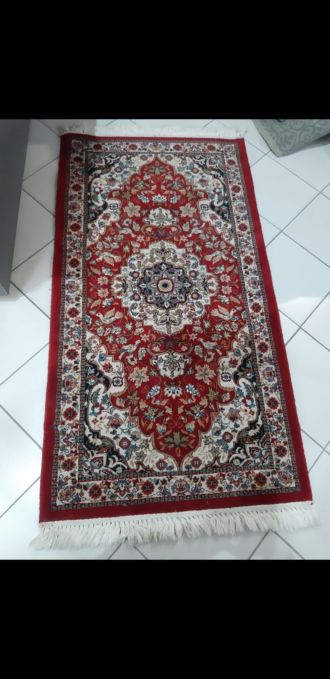 Tappeto 154x82 Beige Bordo Rosso Lana
