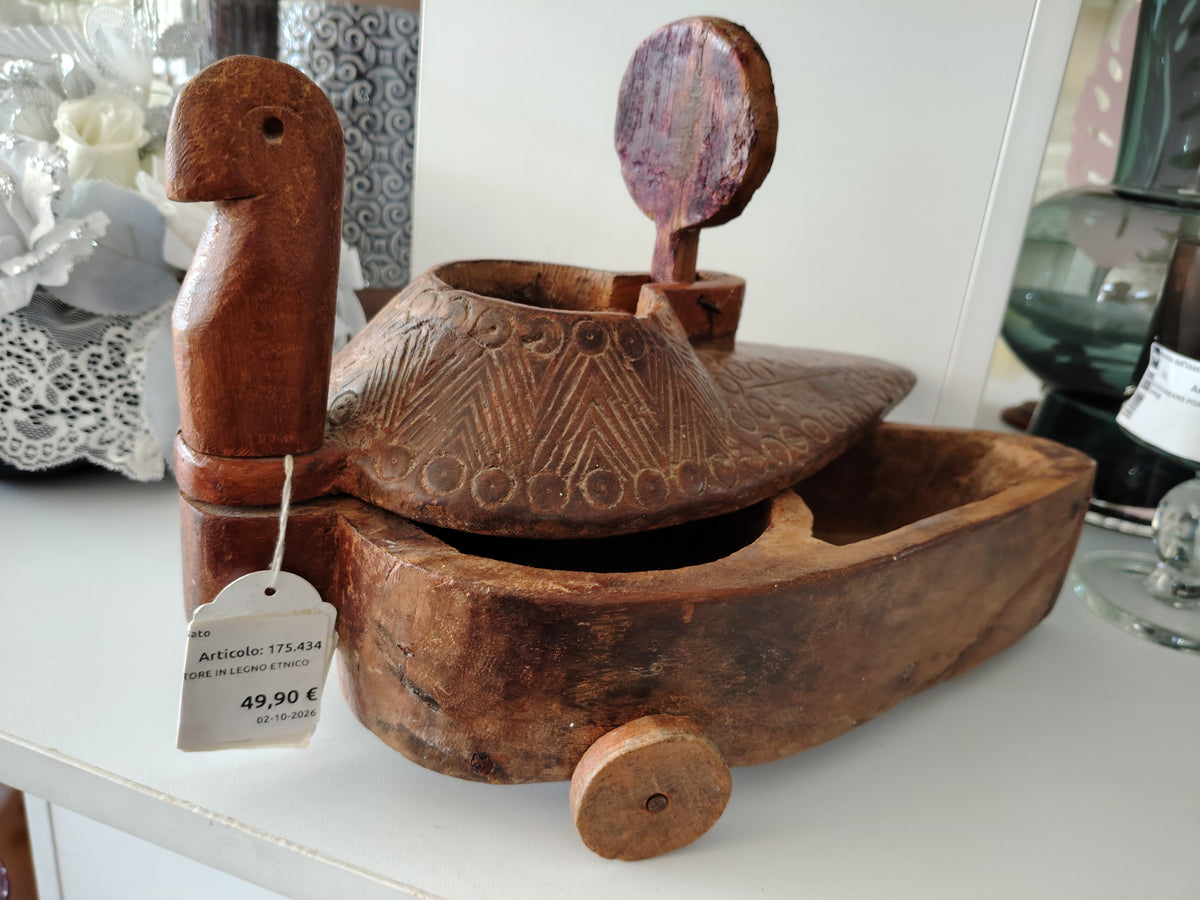 Antico Contenitore In Legno Etnico Tribale R