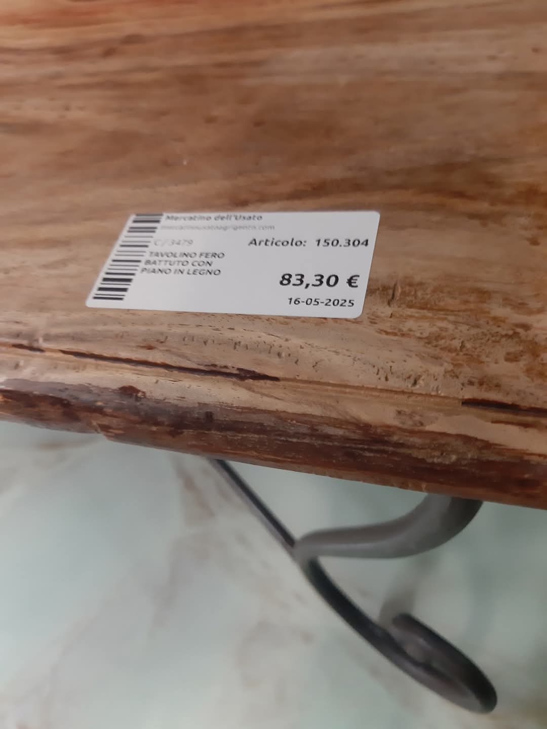 Tavolino Fero Battuto Con Piano In Legno