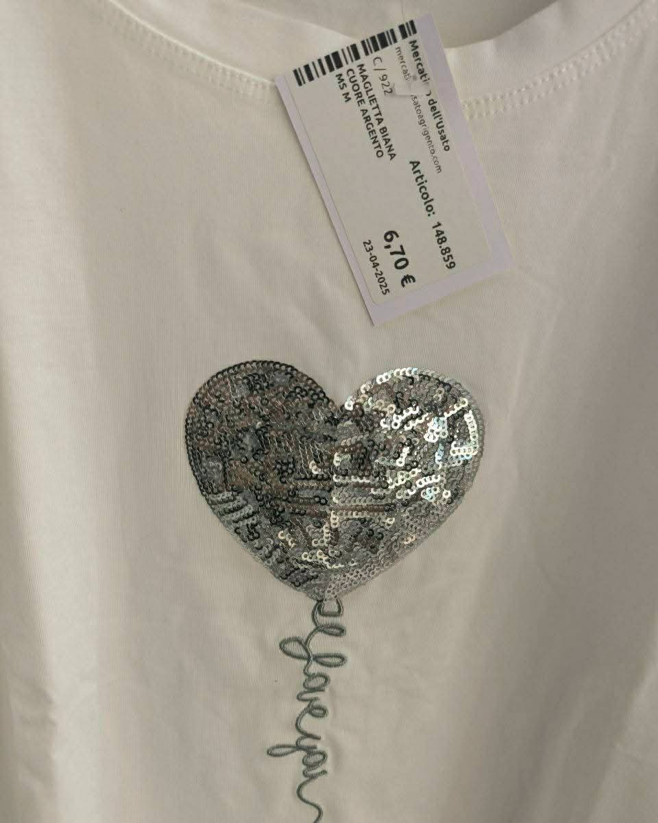 Maglietta Biana Cuore Argento Ms M