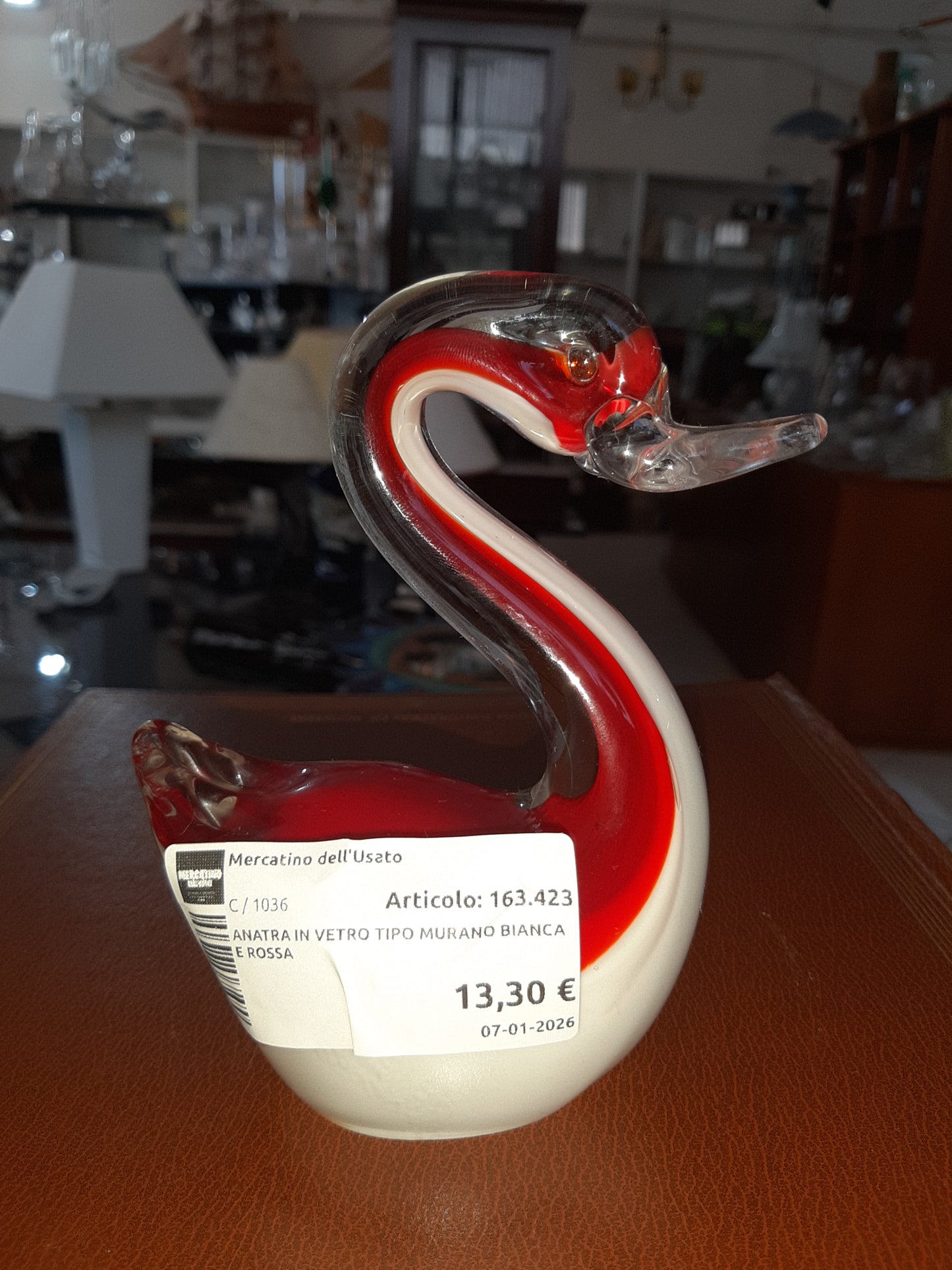 Anatra In Vetro Tipo Murano Bianca E Rossa