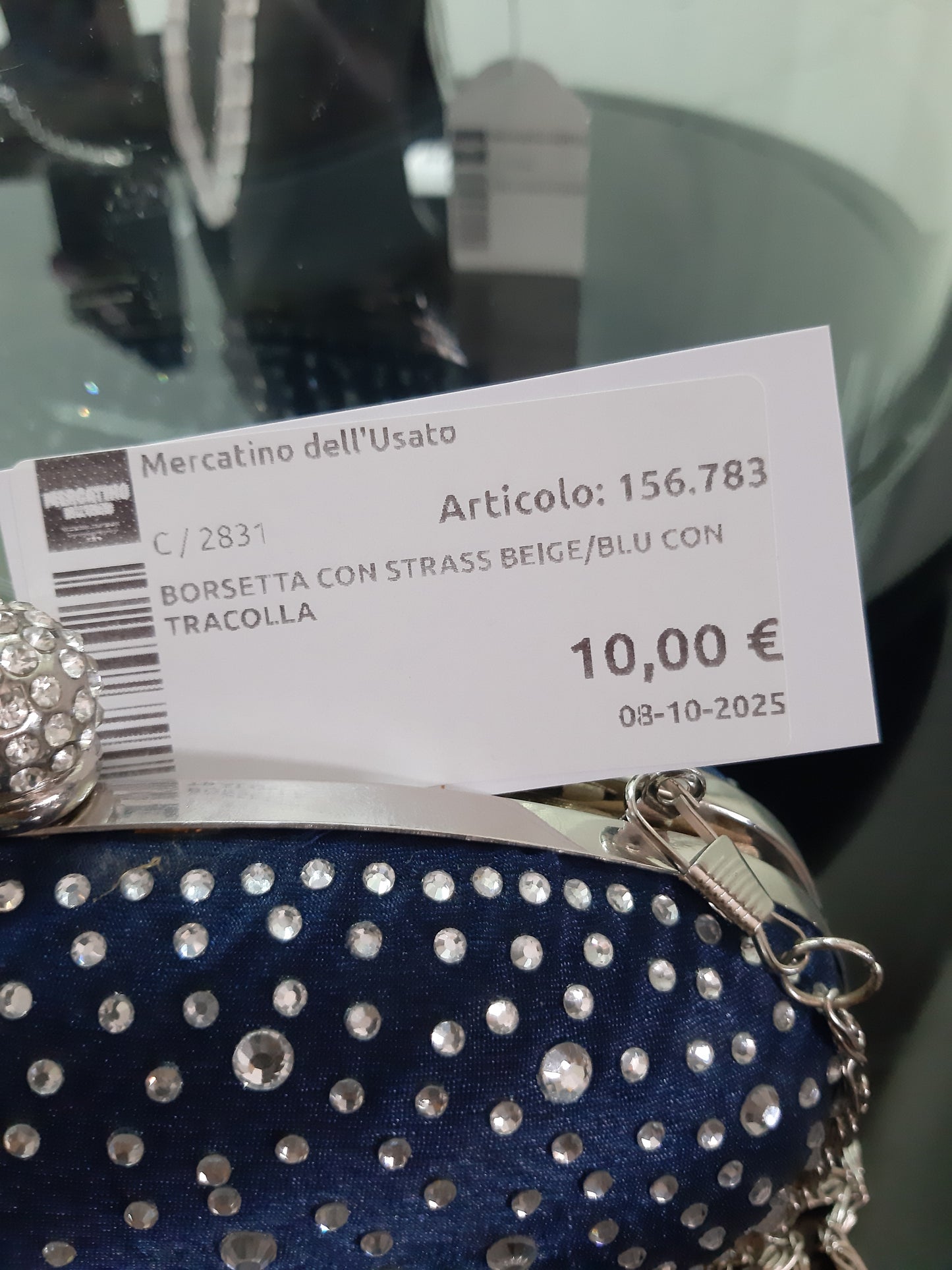 Borsetta Con Strass Beige/blu Con Tracolla