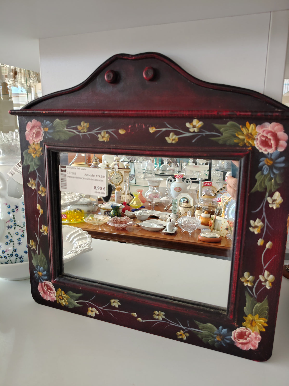 Specchio Cornice Legno Decori Rose