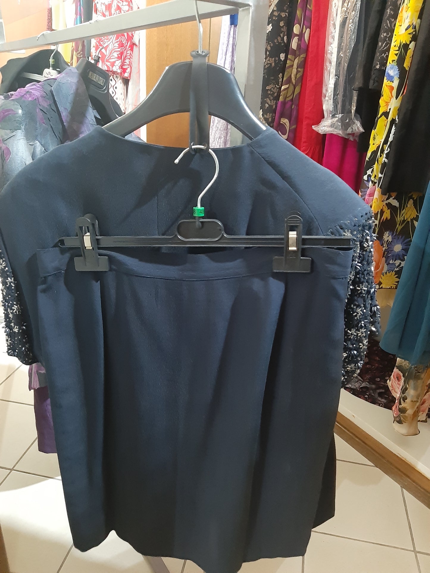 Tailer Blu Gonna Giacca Maniche Strass Mis 48