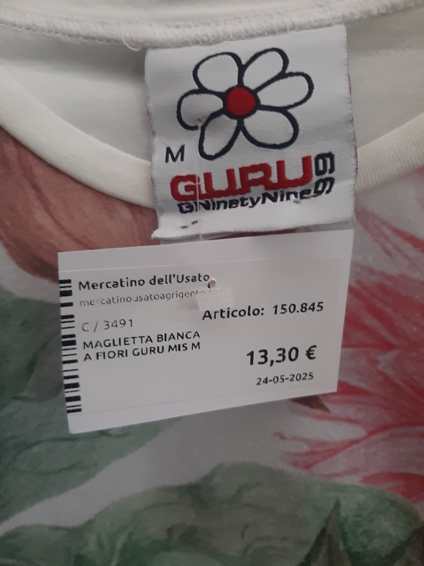 Maglietta Bianca A Fiori Guru Mis M