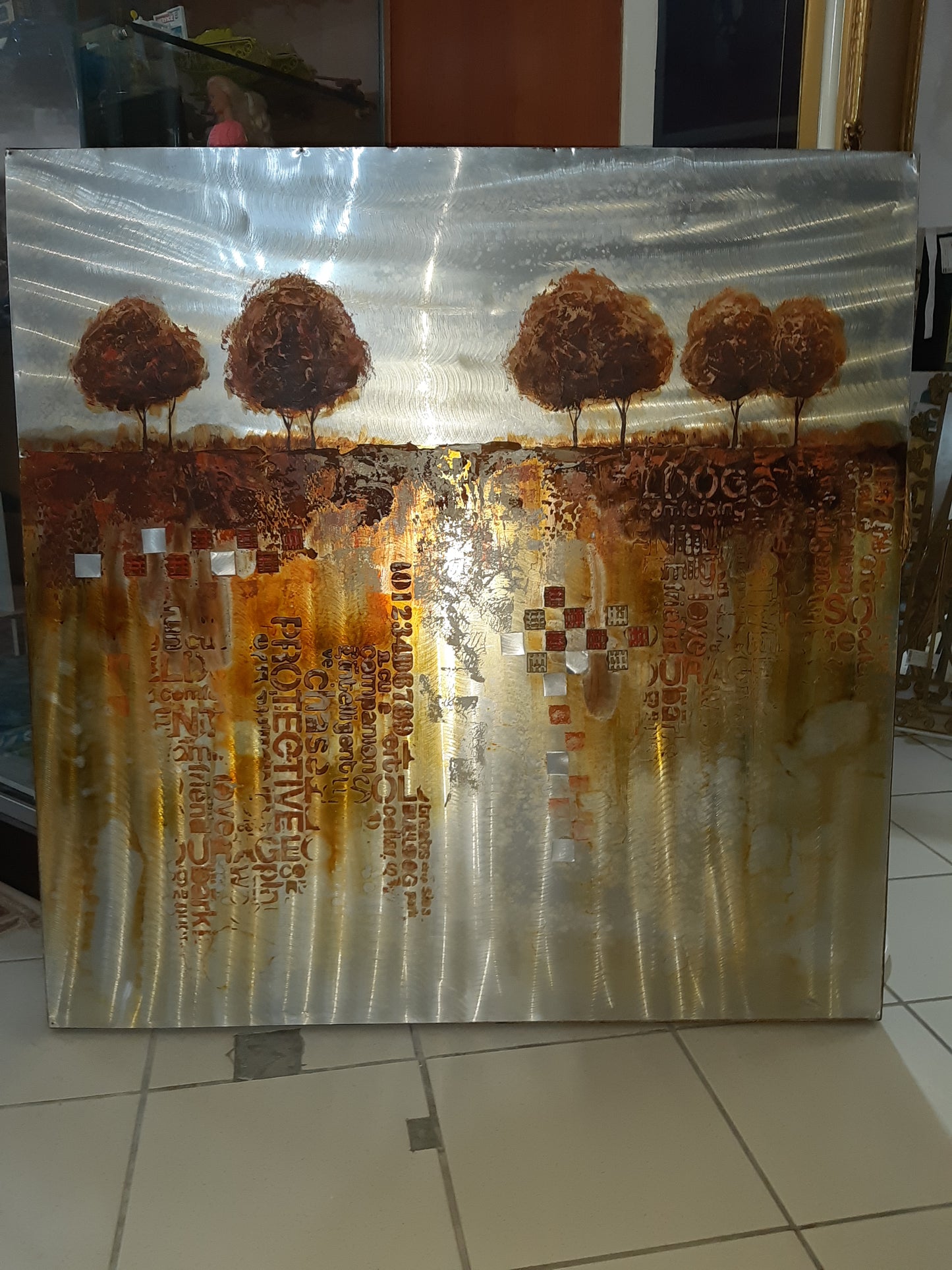 Quadro Con Alberi E Frasi Su Lastra In Metallo