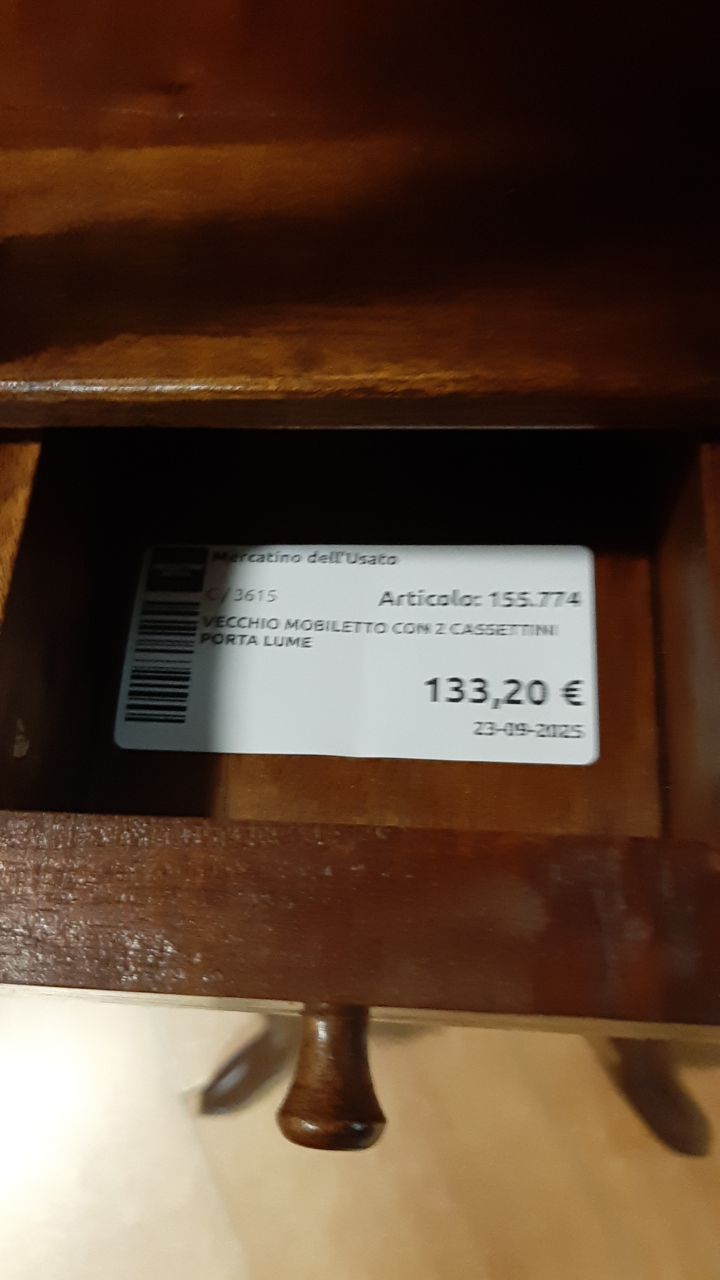 Vecchio Mobiletto Con 2 Cassettini Porta Lume