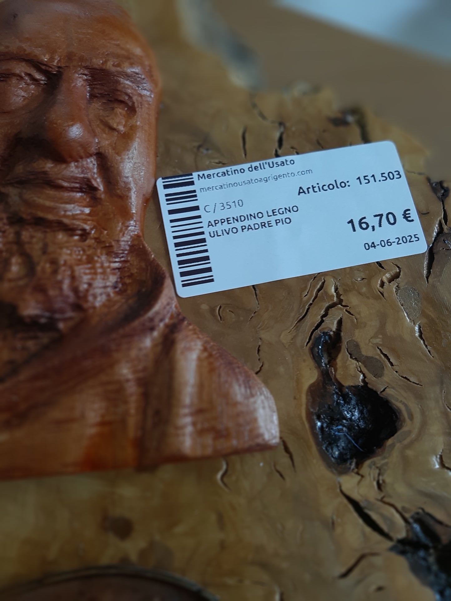 Appendino Legno Ulivo Padre Pio