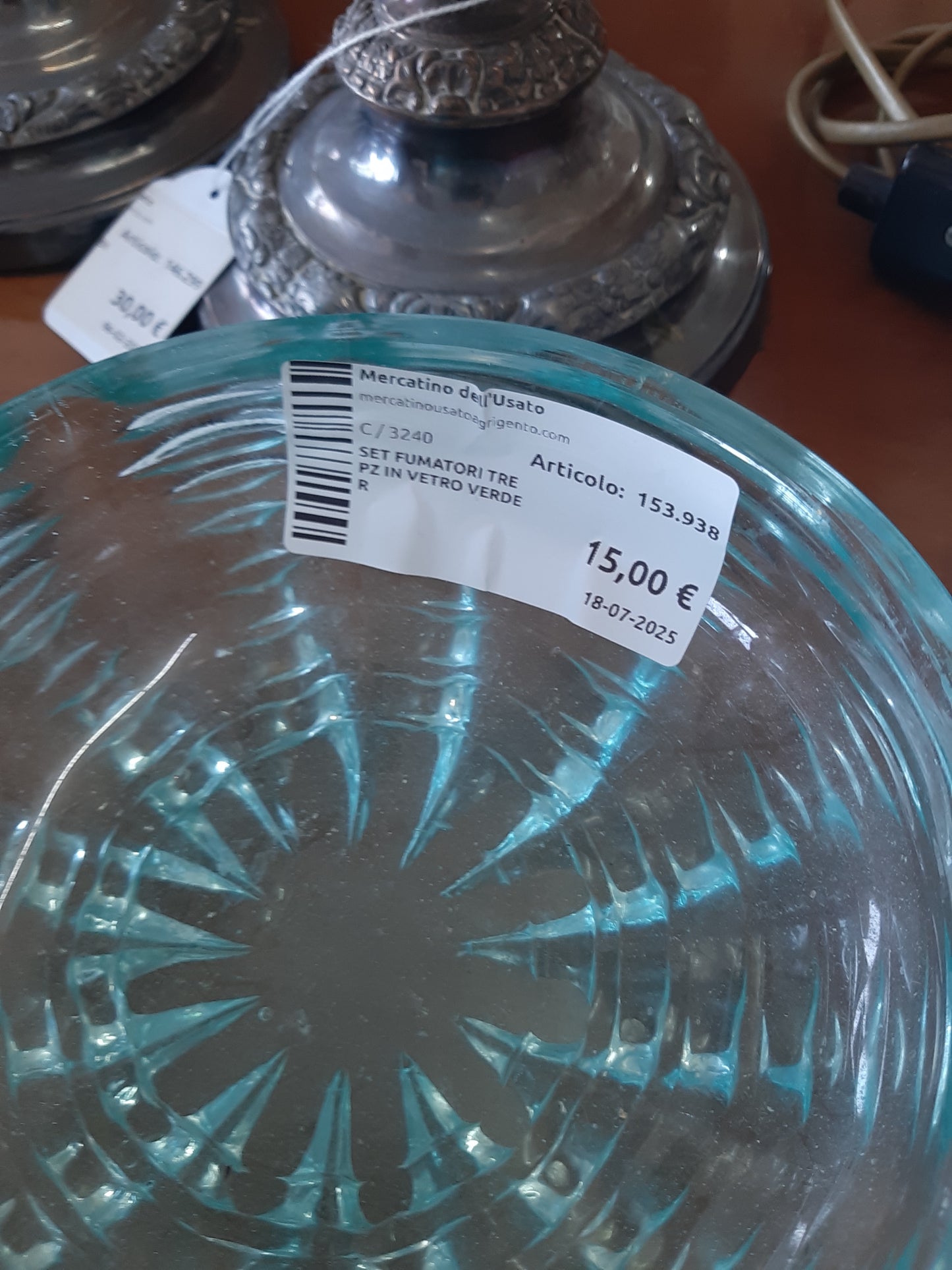 Set Fumatori Tre Pz In Vetro Verde R